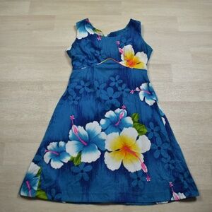 60s Royal Hawaiian Mini Dress Tropical Muumuu Mu'umu'u Blue Floral VTG